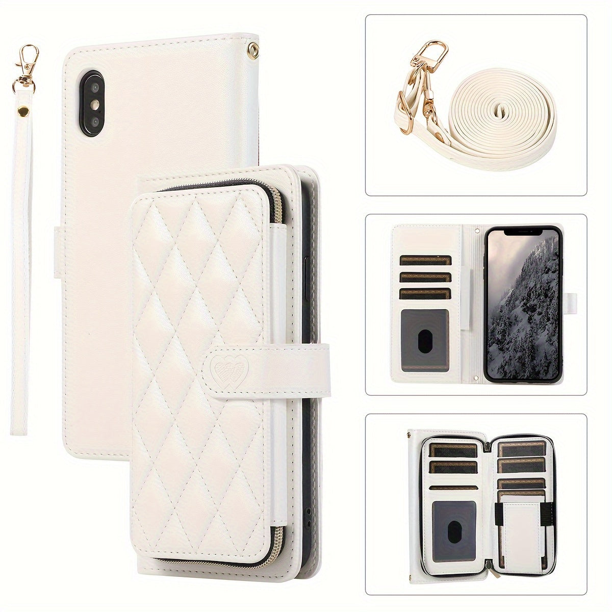 Crossbody Wallet Case Designed for Iphone 16E, 16, 15, 14, 13, 12, 11 Pro Max, 7, 8 Plus, SE 2020, And SE 2022, Featuring a Zippered Handbag Style, Flip Cover, Kickstand Folio, Card Slots, Wrist Strap, And Lanyard for The for