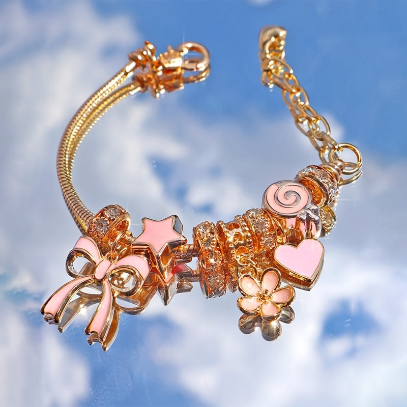 [1pc Rose Golden Charm Bracelet] 1pc Rose Golden-Plated Adjustable Charm Bracelet | Sparkling Artificial Crystal Accents, Ballet-Inspired Design for Valentine's Day, Mother's Day, Weddings & Special Occasions