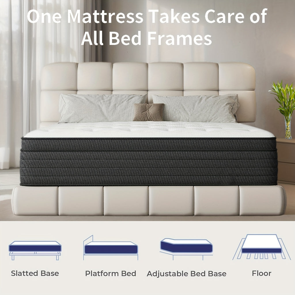 Memory Sponge Mattress, Soft, Comfortable And Healthy, 12 Inch, Black And White Splicing Style, with Built-in Springs, Christmas Gift