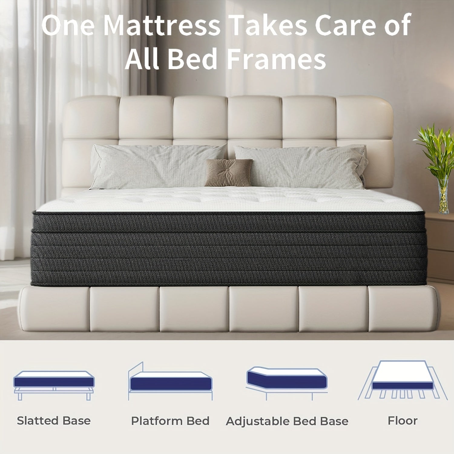 Memory Sponge Mattress, Soft, Comfortable And Healthy, 12 Inch, Black And White Splicing Style, with Built-in Springs, Christmas Gift