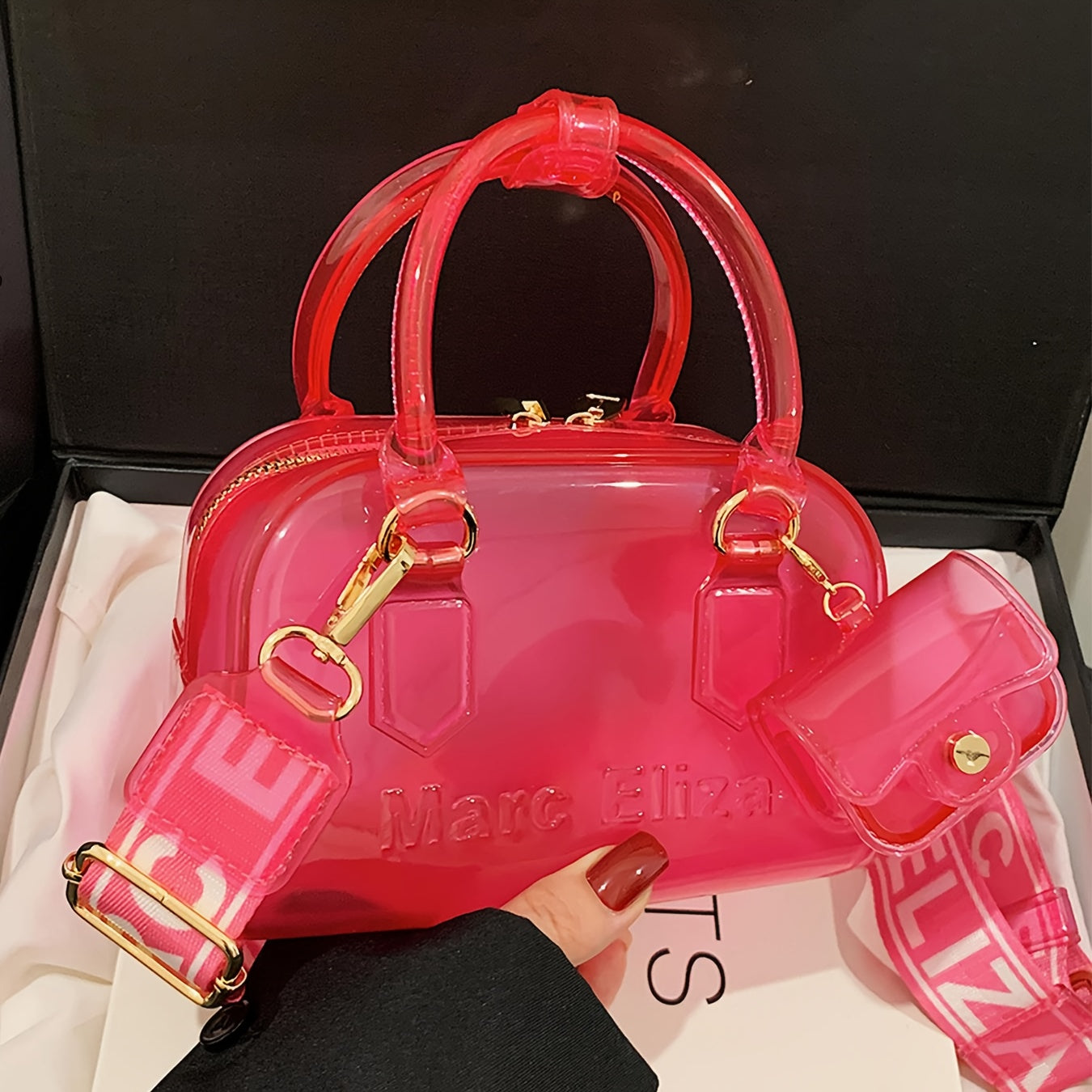 [Golden-Tone Hardware Purse] Clear PVC Handbag - Women's Convertible Crossbody/Shoulder Bag with Golden-Tone Hardware | Lightweight Purse for Everyday, Parties, Formal Events | Easy-Clean & Durable Design in Black, Bright Col