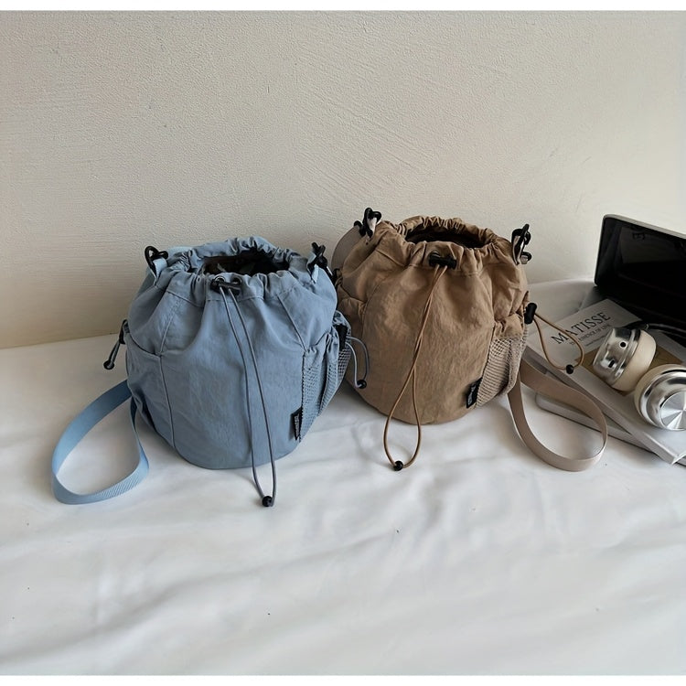 Women's Lightweight Crossbody Bag, Convertible Clutch Purse with Adjustable Strap, Drawstring Closure, Side Mesh Pocket, Compact Everyday Bag for Women, Travel, Work, Dates, Available in Purple, Black, Green, Blue, Khaki, Ide