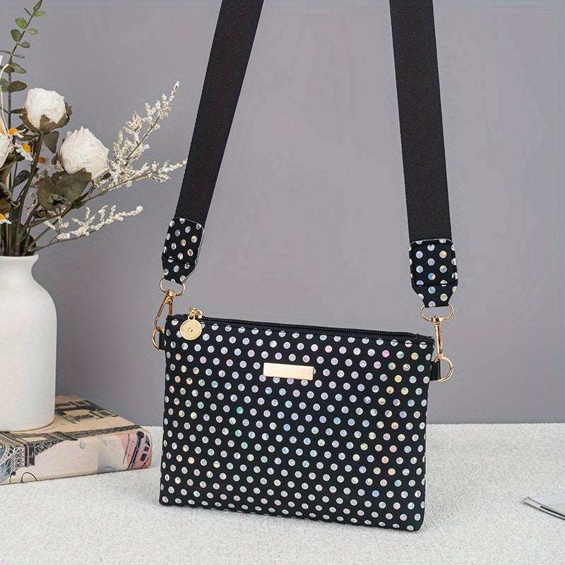 Stylish Polka Dot Crossbody Bag with Interchangeable Straps - Lightweight Durable Polyester, Golden-Tone Hardware, Multi-Color Options for Daily Commute, Parties & Travel, Crossbody Purse, Party Accessories, Sleek Simple Desi