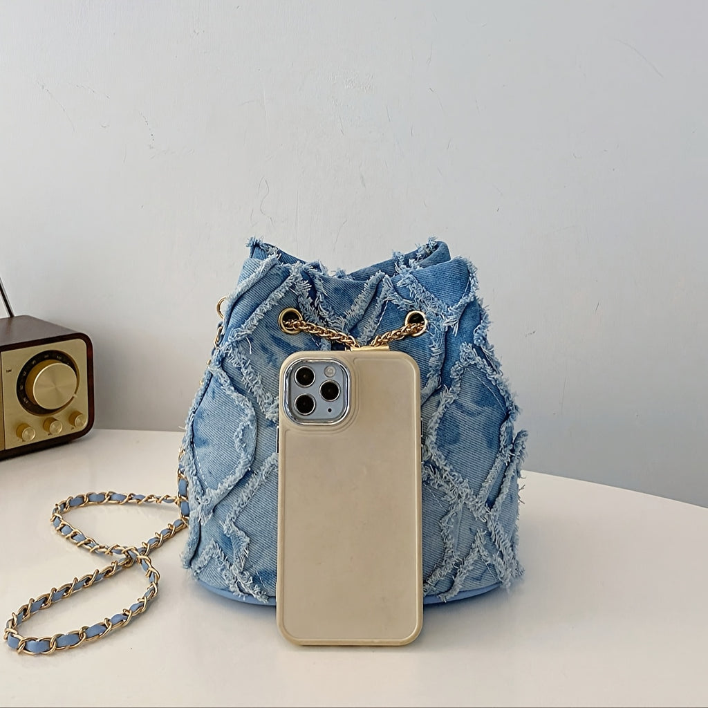 Women's Adjustable Crossbody/Shoulder Bucket Bag with Drawstring Closure - Suitable for Work, Leisure Or Formal Occasions - Blue Multi-purpose Travel Tote Bag, Stylish Textured Daily Handbag, High Quality Shoulder Bag, Fashio