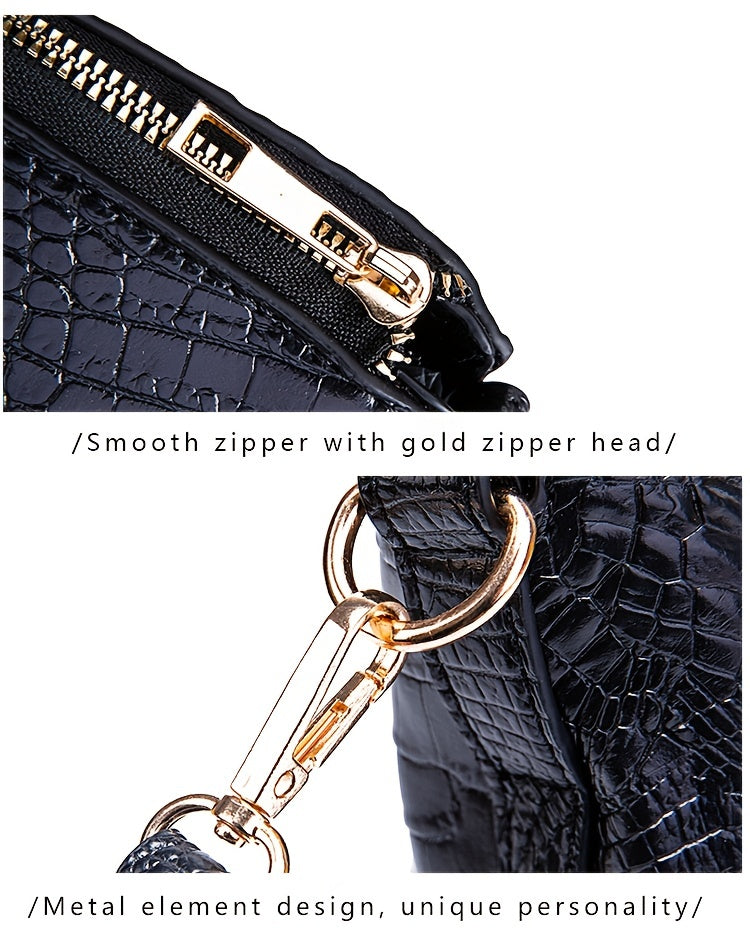 Luxurious crocodile patterned with three-dimensional pattern / metal round buckle decoration / dual handles and adjustable shoulder strap design / large capacity to meet the needs of commuting, business, and travel scenarios