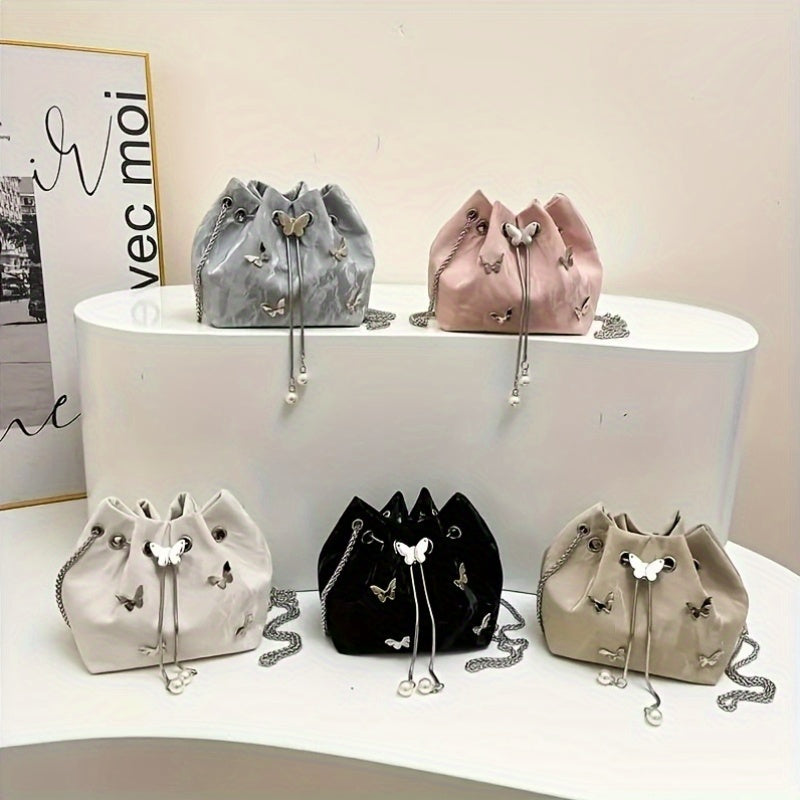 Trendy Bowknot Women'S Handbag, Unique Versatile Tote Bucket Bag, High-Quality Handheld Shoulder Bag, Stylish Chain Crossbody Bag.