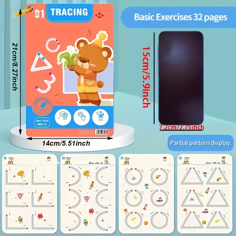 Children's Reusable Magic Practice Book Set, Number and Letter Writing Exercises, Pen Control Training and Drawing Educational Workbook, Learning Writing Skills Development, Classroom Education 2025 New Model