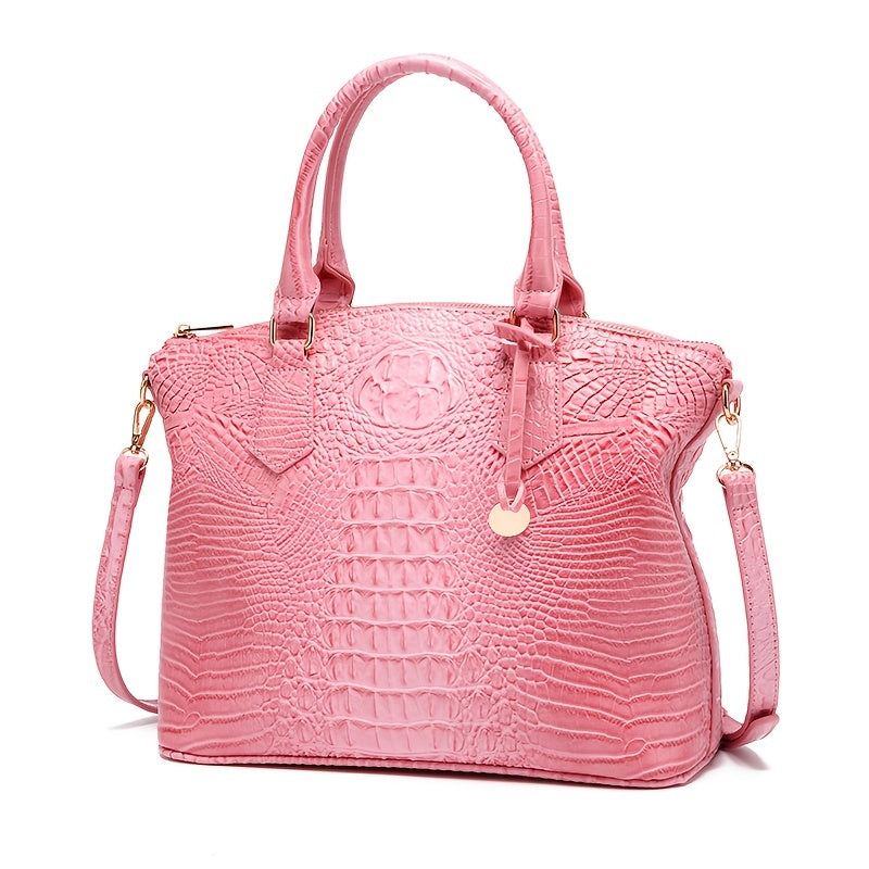 Luxurious crocodile patterned with three-dimensional pattern / metal round buckle decoration / dual handles and adjustable shoulder strap design / large capacity to meet the needs of commuting, business, and travel scenarios