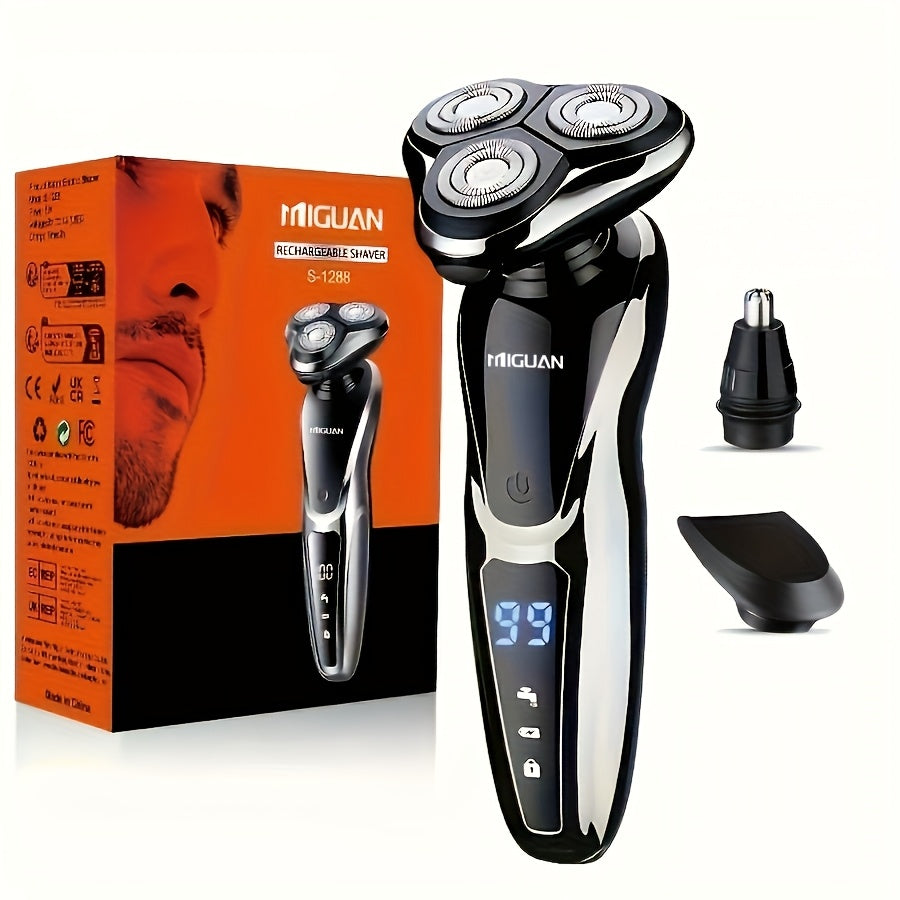 MIGUAN for Men's 3-in-1 Electric Razor & Trimmer - - Shaver with 3D Floating Blade, Digital Display, Portable Beard Trimmer and Nose Hair Shaver - All-in-One Grooming Device for and Travel, Father's Day Gift for