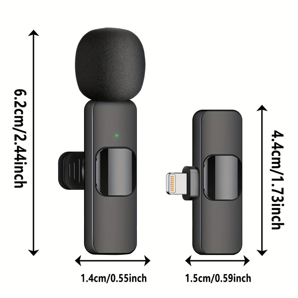 Wireless Lavalier Microphone, Clip Microphone for iPhone iPad Android, USB-C Cordless Plug And Play, Audio Video Recording Live Streaming Interviews Voiceover, Portable Compact Design