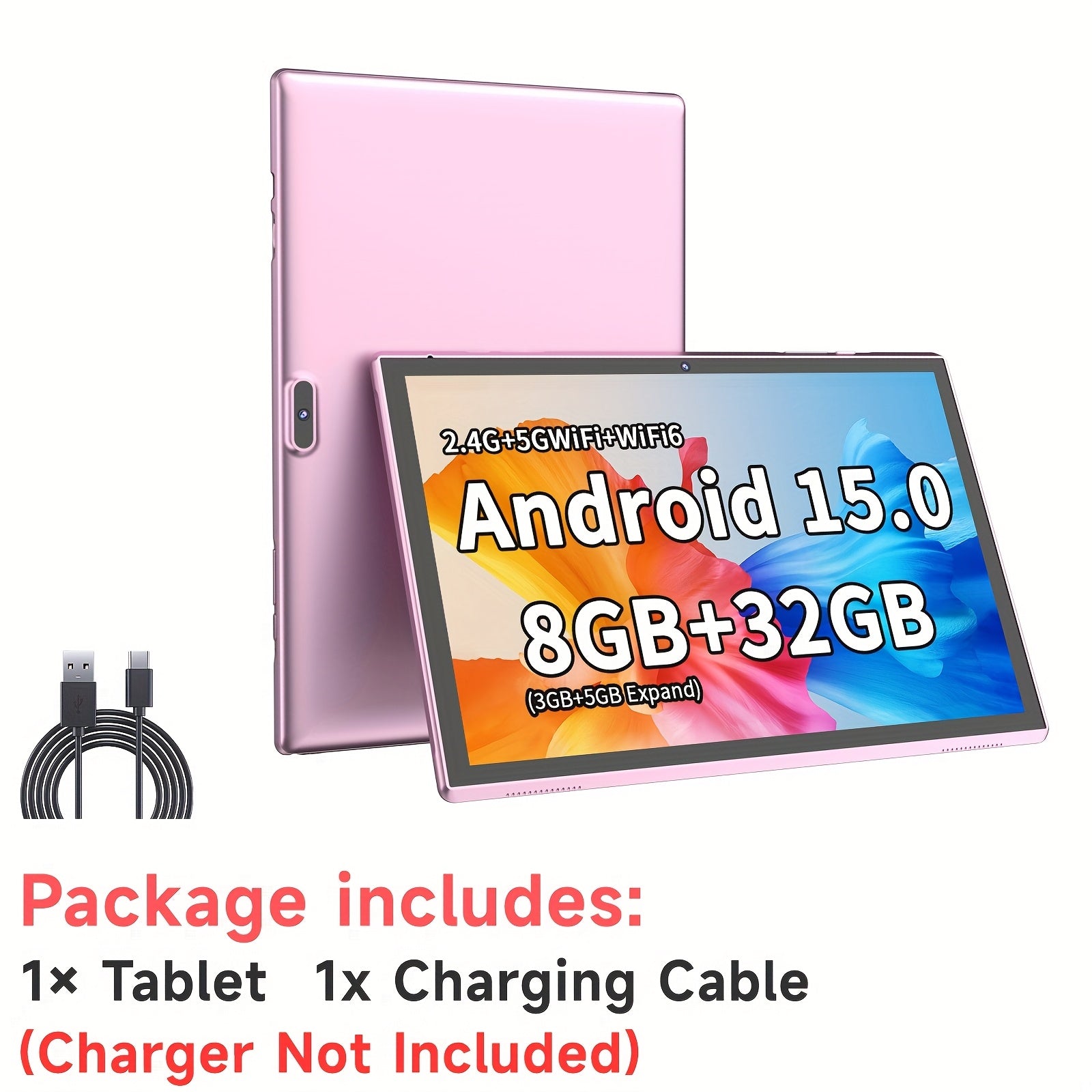 PEICHENG 10 inch Pad Android 15 Tablet, RK3326S 4-Core 8(3+5)GB RAM 32GB ROM, 10.1 Inch Tablet, FHD IPS Touch Screen, 2MP Front 8MP Back Camera, Type-C Tablete G-sensor, 6000mAh Larger Battery