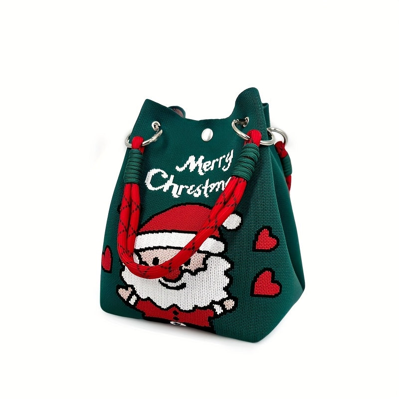 Gingerbread for Man Knitted Handbag/Festive Red & Checkered Design with Magnetic Closure, Removable Strap, and Golden Accents/Perfect Christmas Gift for Women, Holiday Accessory, Playful Design, Magnetic Closure Bag