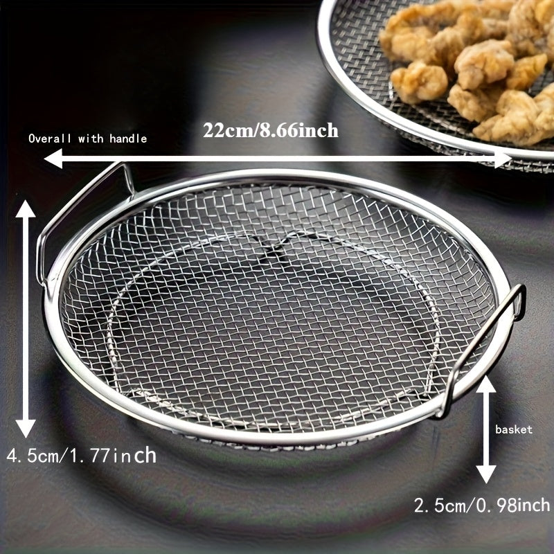 [Kitchen Frying Basket] Stainless Steel Oil Filter Basket - Reusable Round Heavy-Duty 304 Mesh Strainer | Open Design, Durable & Easy-Clean | For Frying, Grilling, Camping, BBQ, Home & Outdoor Cooking
