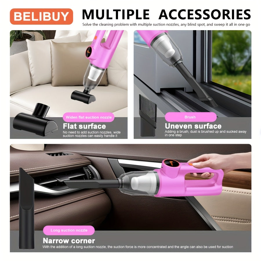 [Super Powerful Cordless Vacuum] BELIBUY 200W Super Powerful Cordless Handheld Vacuum Cleaner | 3KPa Suction, Portable Lightweight Design with Integrated Blower & Crevice Tool, Rechargeable Battery, USB Charging for Home & Ca