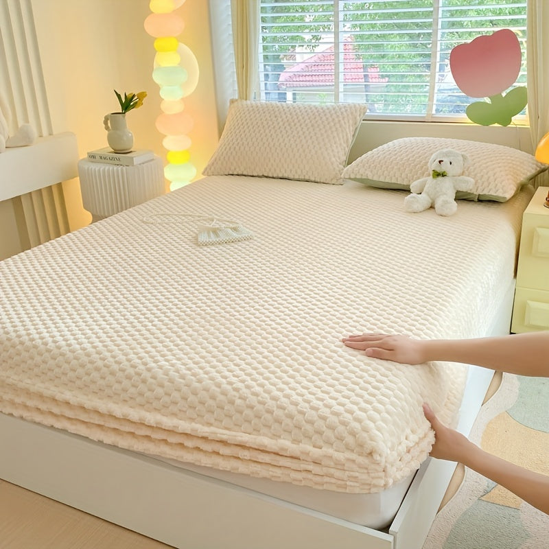 [Velvet | Thickened] 1pc Velvet Thickened Doudou Fitted Sheet Protector | Winter Warmth Soft Comfortable Bedding | Full Encasement Mattress Cover for Bedroom Guest Hotel Sealy