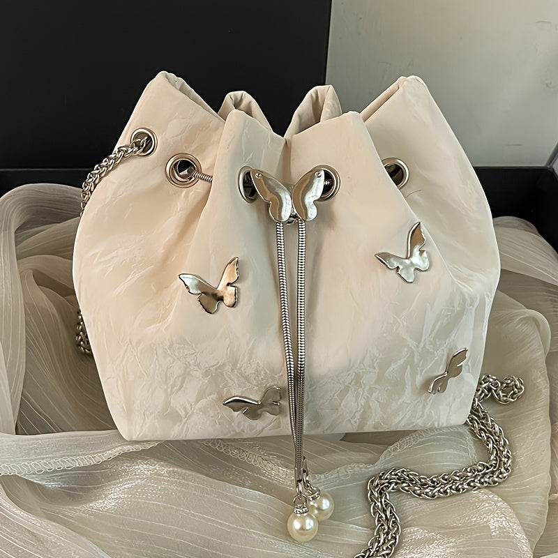 Trendy Bowknot Women'S Handbag, Unique Versatile Tote Bucket Bag, High-Quality Handheld Shoulder Bag, Stylish Chain Crossbody Bag.
