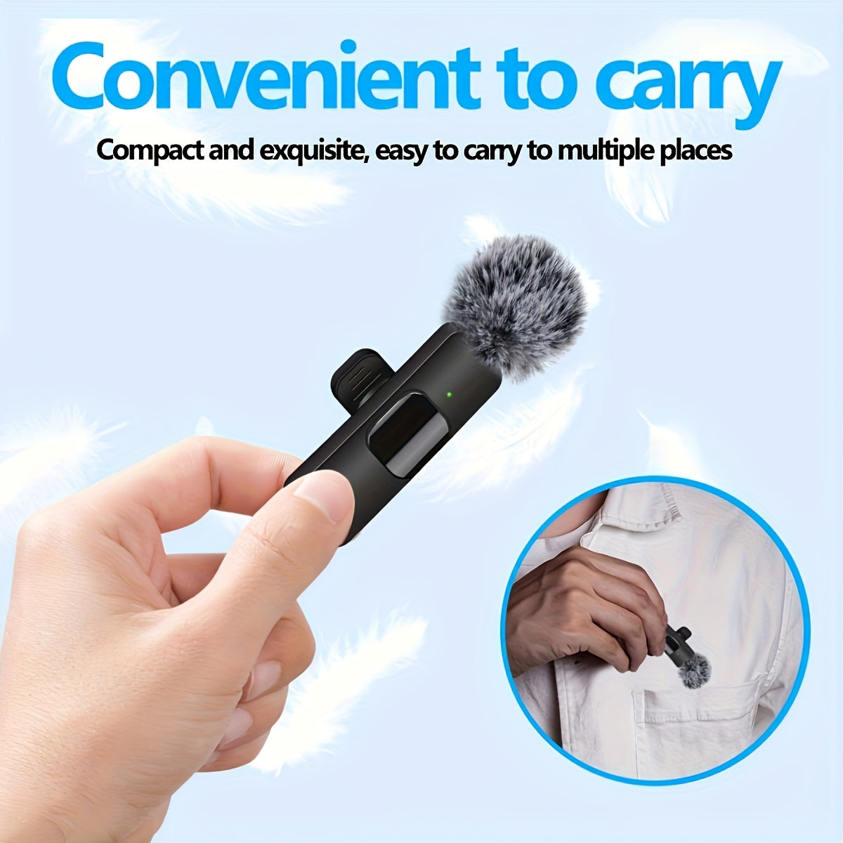 Wireless Lavalier Microphone, Clip Microphone for iPhone iPad Android, USB-C Cordless Plug And Play, Audio Video Recording Live Streaming Interviews Voiceover, Portable Compact Design