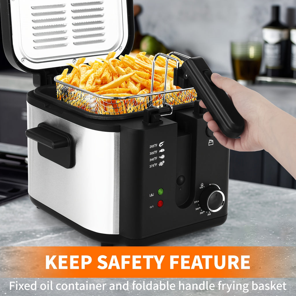 SUSTEAS 1500W Smokeless Electric Fryer with Precise Temperature Control, Removable Basket & Non-Stick Basket - Large Capacity for Home/Commercial Use, Dishwasher-Safe, Compact Design - Ideal Gift for Cooking Enthusiasts & Fat