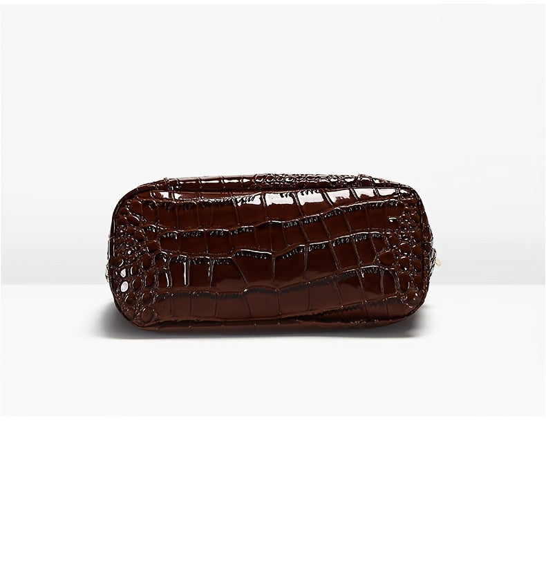 Shiny Crocodile Pattern Women'S Bag, PU Soft Shoulder Bag, Multi-Layer Crossbody Bag, Stylish And Versatile Large Capacity Bucket Bag.