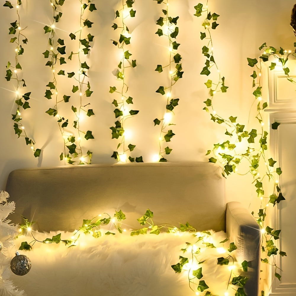 [Artificial Ivy Fairy Lights] 12pcs 100 LED Ivy Fairy Lights, 10m Artificial Ivy Garland | Artistic Vine with Fairy Lights, Suitable for Weddings, Parties, Gardens, Balconies, with 20 Vine Fixers