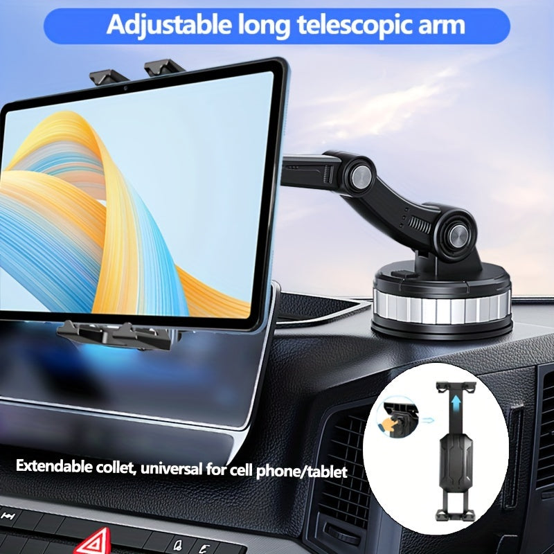 Adjustable Long Arm Truck Mount with Big Clamps, Universal Cell Phone/Tablet Holder, 360° Rotation, Durable ABS Material, Strong Dashboard Suction Cup Support for All Road Conditions