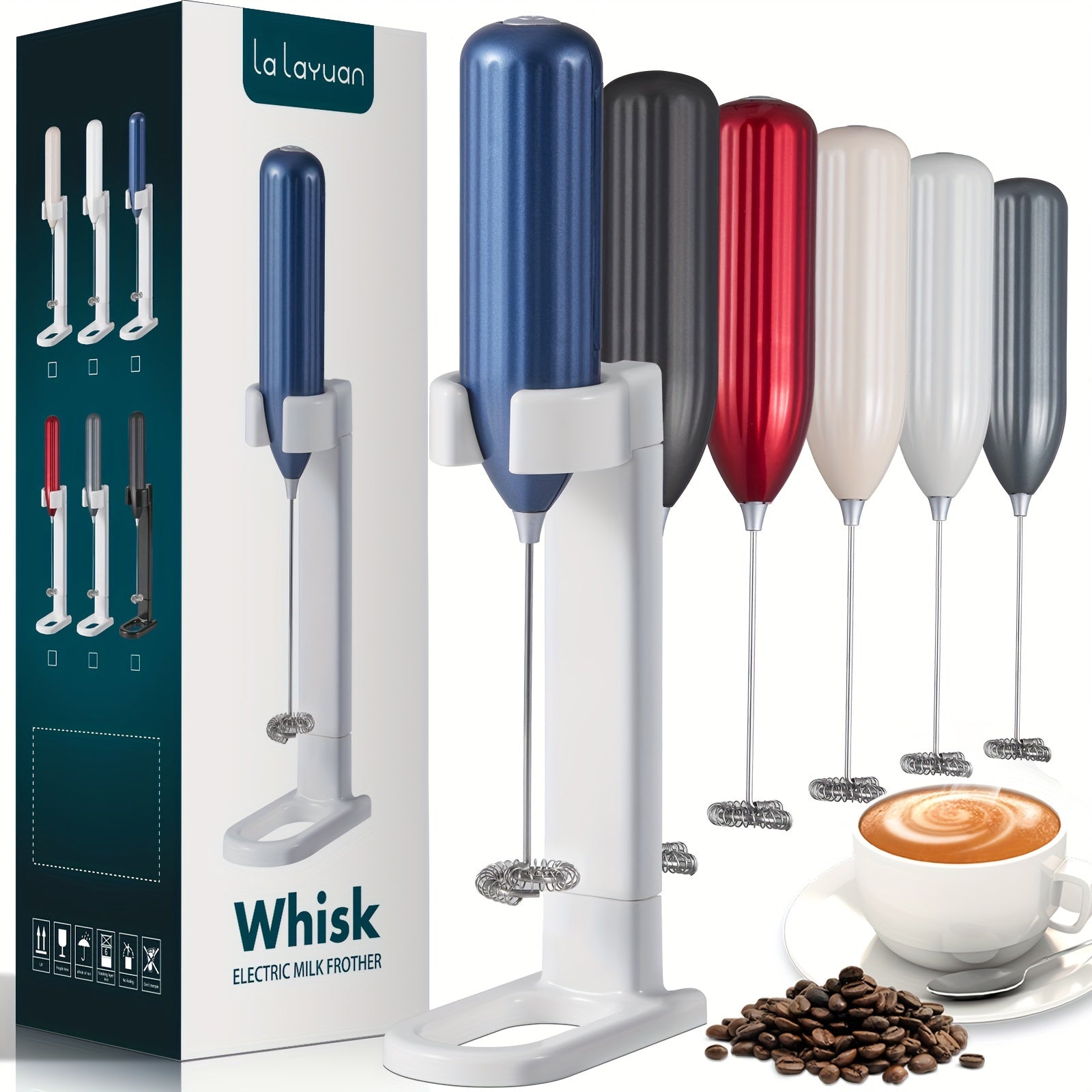 Lalayuan Powerful Electric Milk Frother & Drink Mixer - Heavy-Duty Stainless Steel Handheld Electric Whisk with 2-in-1 Design, 2-in-1 Foaming & Blending