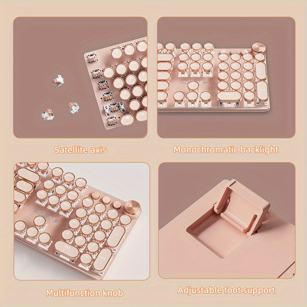 EWEADN Mechanical Gaming Keyboard Typewriter Style, 104 Keys Punk Wired Keyboard Retro, Office Keyboards Full Size LED Backlit, With Multimedia Knob, Ergonomic Design For Game And Office, For Windows Laptop PC/Tablet