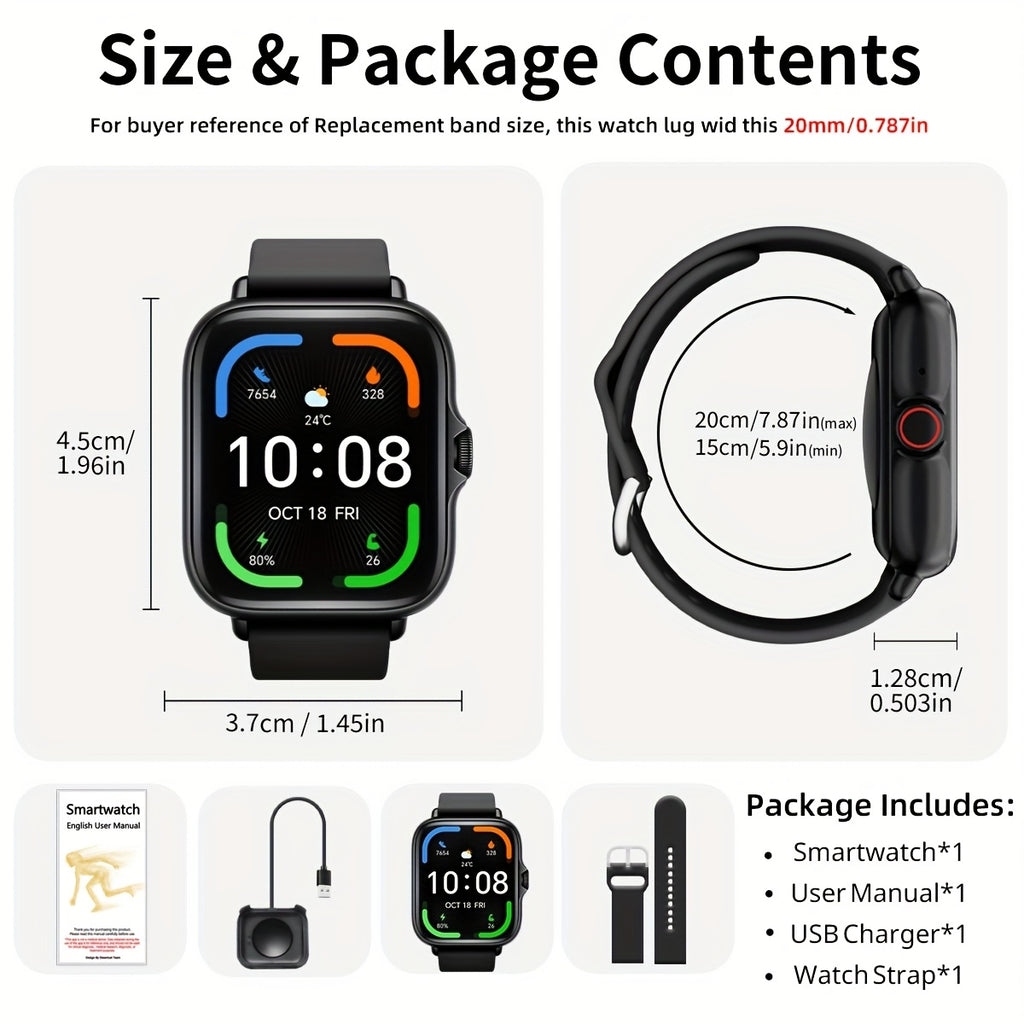 Sports Smart Watch, 1.83'' Full Touch Screen Display with Message, Answer Make Call Smartwatch, Monitoring, Sports Pedometer, Information Alerts, for iPhone Android Phones, Smartbands Fitness Watch for Women Men Friend Gift,