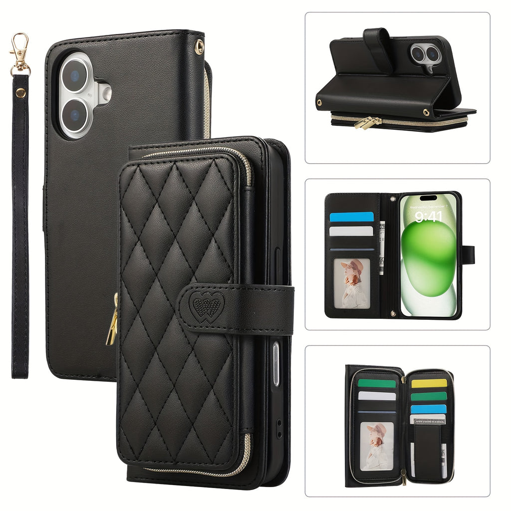 Crossbody Wallet Case Designed for Iphone 16E, 16, 15, 14, 13, 12, 11 Pro Max, 7, 8 Plus, SE 2020, And SE 2022, Featuring a Zippered Handbag Style, Flip Cover, Kickstand Folio, Card Slots, Wrist Strap, And Lanyard for The for