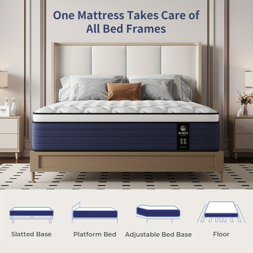 10/12/14 Inch King Sizes Mattress, Queen Size Mattress, Full Size Mattress, Twin, with Ergonomic, Individual Springs&Memory Foam, Medium Firm Feel, Pressure Relief, Comfortable Sleeping, Modern Comfortable Home Furnishings.