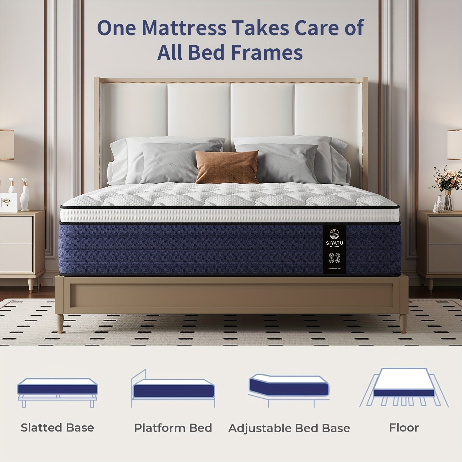 10/12/14 Inch King Sizes Mattress, Queen Size Mattress, Full Size Mattress, Twin, with Ergonomic, Individual Springs&Memory Foam, Medium Firm Feel, Pressure Relief, Comfortable Sleeping, Modern Comfortable Home Furnishings.