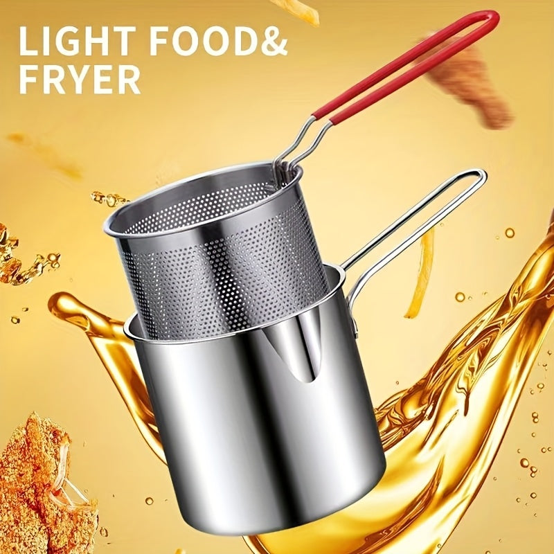 [Stainless Steel Fryer Set] 1set/3pcs - stainless steel - tempura fryer - with basket - deep fryer - multi-purpose cookware set