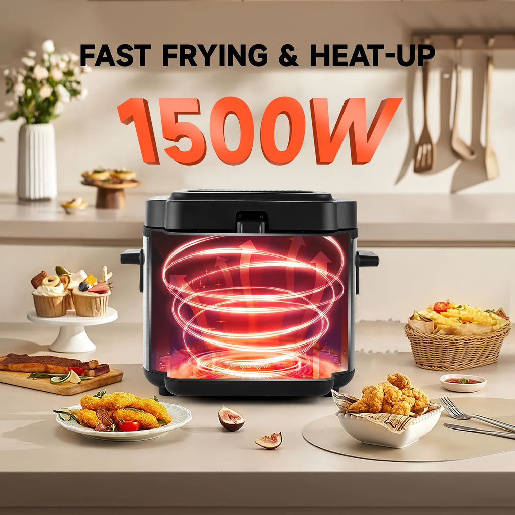 SUSTEAS 1500W Smokeless Electric Fryer with Precise Temperature Control, Removable Basket & Non-Stick Basket - Large Capacity for Home/Commercial Use, Dishwasher-Safe, Compact Design - Ideal Gift for Cooking Enthusiasts & Fat