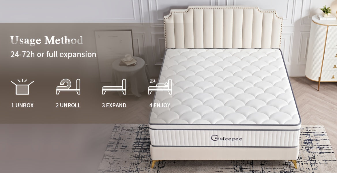 Gsleepee Hybrid Memory Foam Mattress - Twin/Full/Queen/King Size, Soft & Comfortable with Medium Firm Support, Motion Isolation, Allergy-Friendly, Quiet Sleep, Easy Transport in a Box, Available in 8/10/12/14 Inch Thicknesses