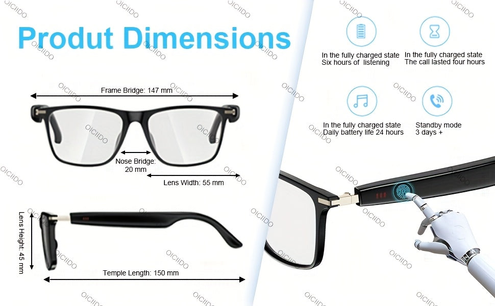 OICIIDO AI Smart Glasses, New Multifunctional Audio Glasses for Men and Women, Support Real-Time Translation for 160+ Languages and Video Translation, Equipped with Chat GPT System, Built-In Microphone and Speaker, HD Voice C