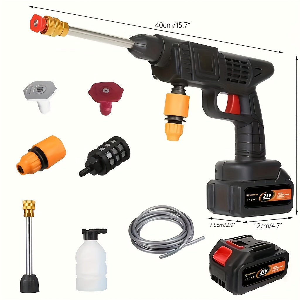 Stainless Steel High-Pressure Washer Gun, 3000 PSI Max with Quick Connect Nozzles Hose Connector, Equipped with A Single 15000mAh Battery, Single Battery Use Time Of About Half An Hour.