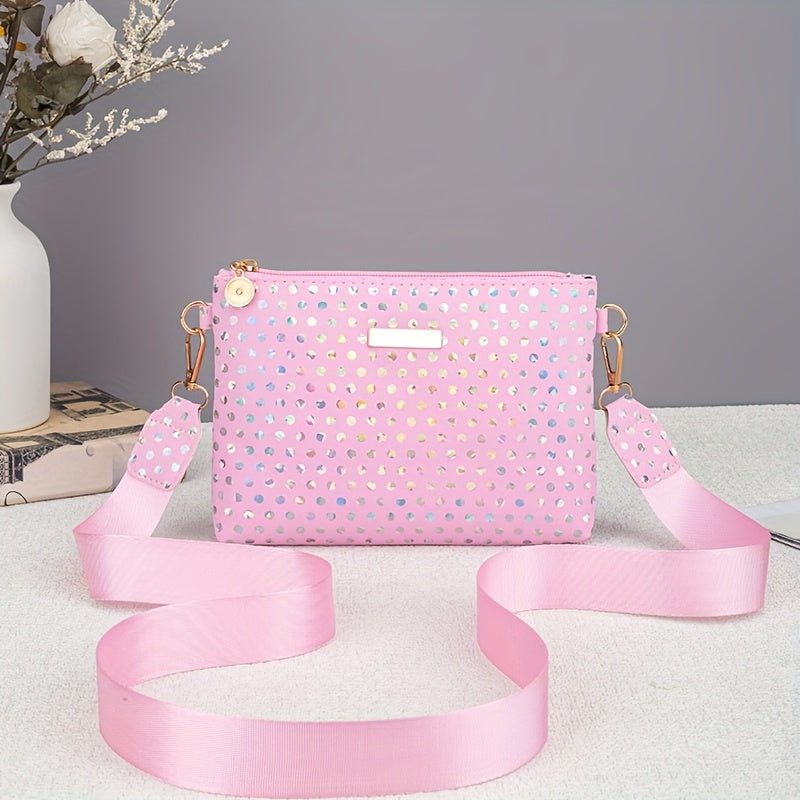 Stylish Polka Dot Crossbody Bag with Interchangeable Straps - Lightweight Durable Polyester, Golden-Tone Hardware, Multi-Color Options for Daily Commute, Parties & Travel, Crossbody Purse, Party Accessories, Sleek Simple Desi