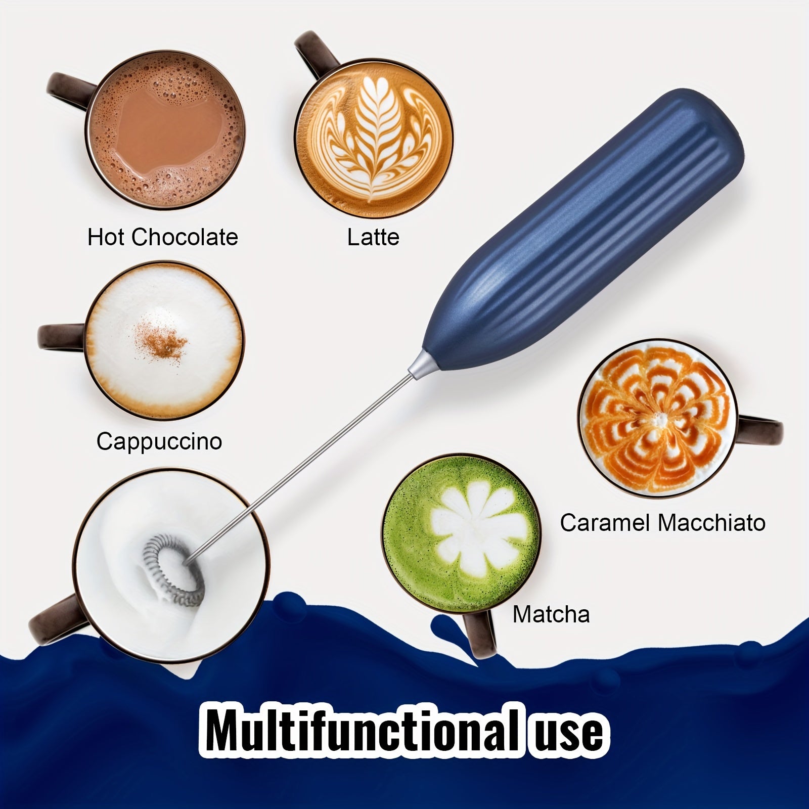 Lalayuan Powerful Electric Milk Frother & Drink Mixer - Heavy-Duty Stainless Steel Handheld Electric Whisk with 2-in-1 Design, 2-in-1 Foaming & Blending