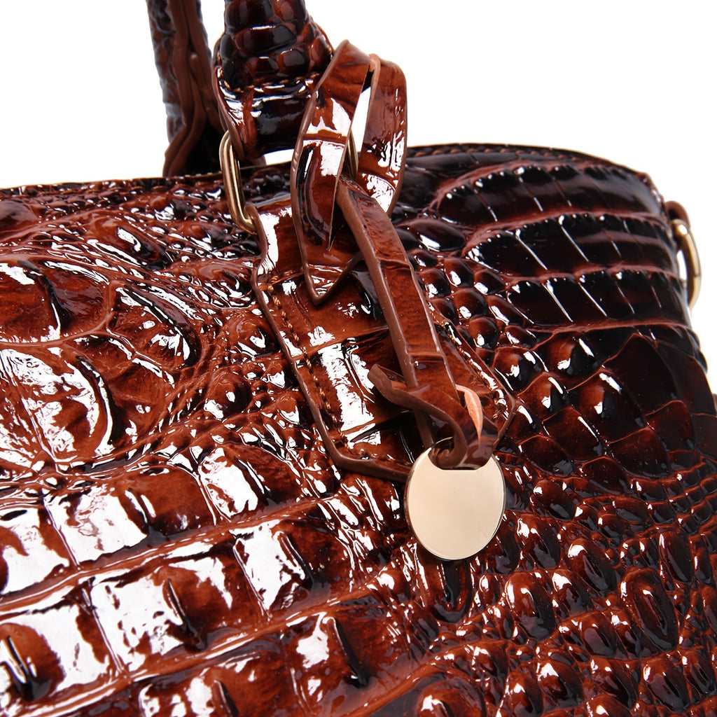 Luxurious crocodile patterned with three-dimensional pattern / metal round buckle decoration / dual handles and adjustable shoulder strap design / large capacity to meet the needs of commuting, business, and travel scenarios