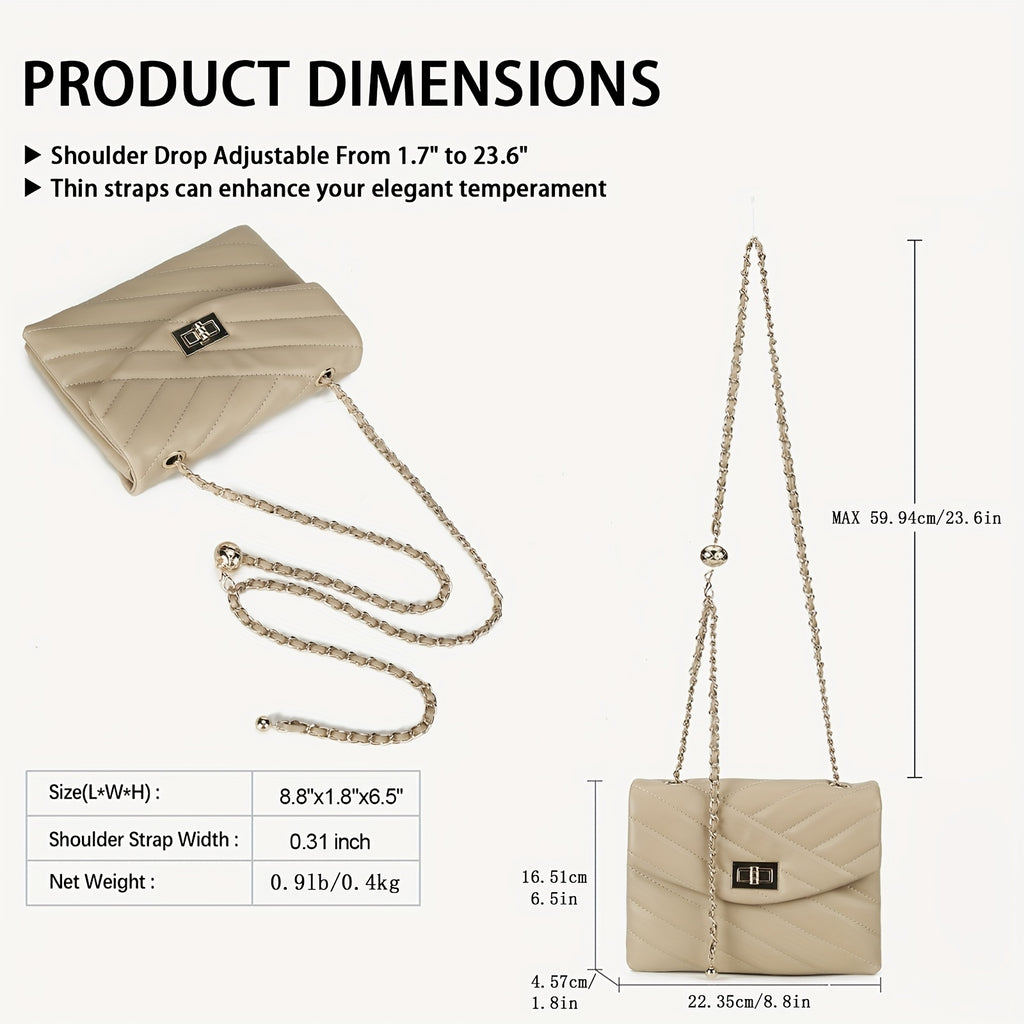 New Fashion Diamond Lattice Soft Chain Bag, Leisure And Simple With Pure Color PU Ladies Daily Travel Crossbody Bag
