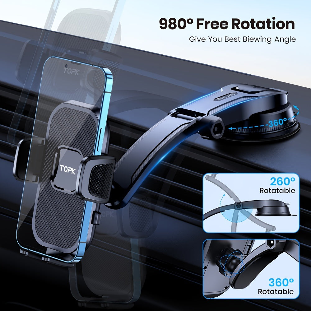 [TOPK Car Mount] TOPK D38-C Car Phone Holder Mount | Enhanced Adjustable Cell Phone Holder for Car Dashboard, Works with All Phones in Both Horizontal And Vertical Positions