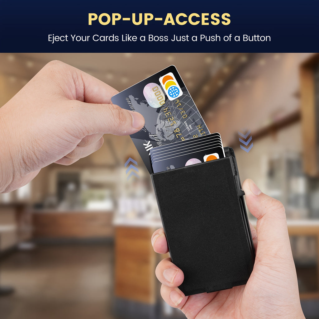 Wallet for Men, Mens Minimalist Wallet, Slim Compact Wallet with Money Clip & ID Window, RFID Blocking Smart Pop Up Card Wallet, Metal Aluminum Bifold Wallet Credit Card Holder-Best Gift, Mens Wallet, Wallet for Women High Qu