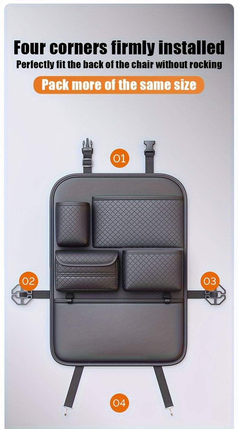 [2025 New PU Leather Car Bag] Universal Fit PU Leather Car Seat Back Organizer Bag | Multi-Layer Storage for Bottles, Tablets, Laptops & Accessories, Black, 2025 New | Stylish Car Organizer