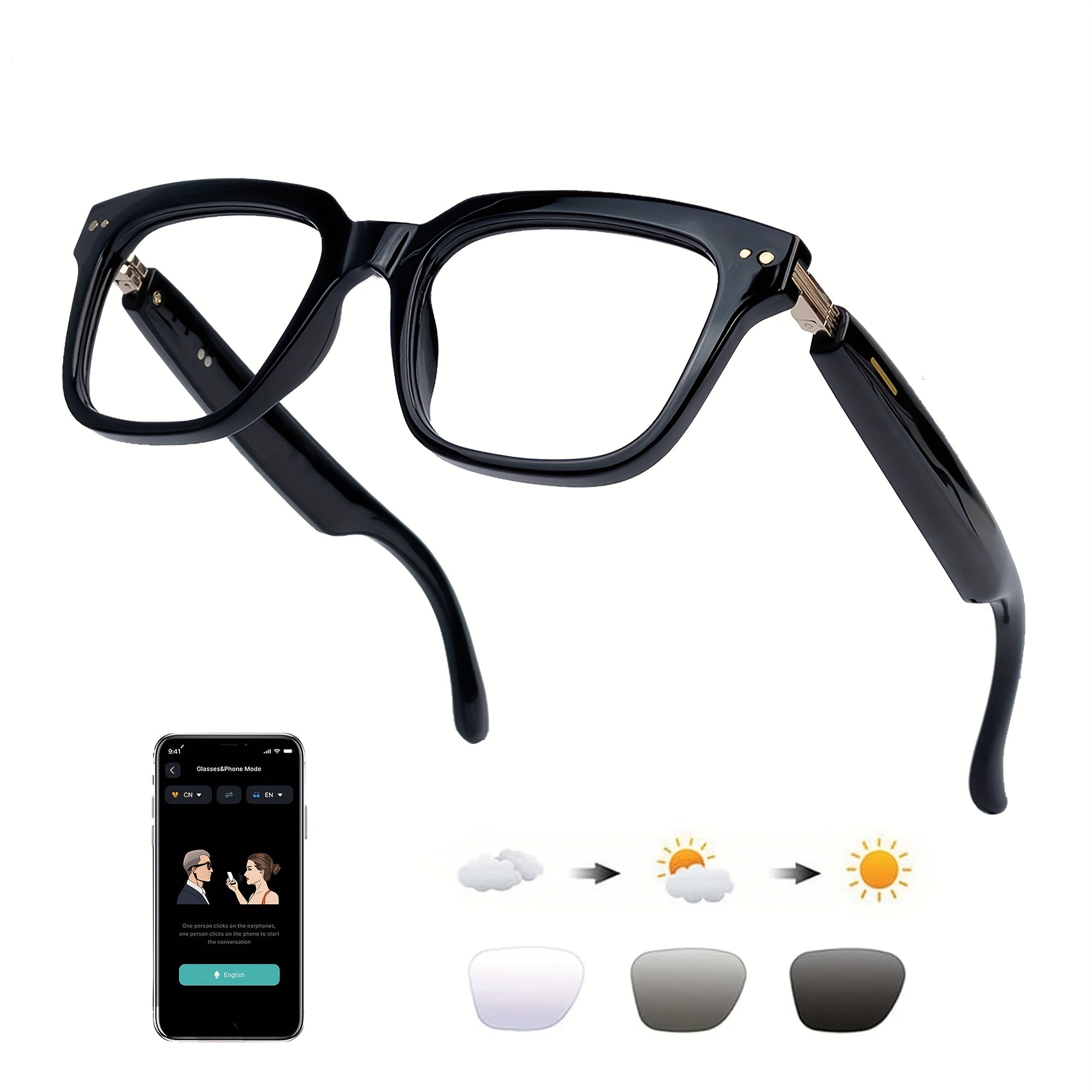 OICIIDO AI Smart Glasses, New Multifunctional Audio Glasses for Men and Women, Support Real-Time Translation for 160+ Languages and Video Translation, Equipped with Chat GPT System, Built-In Microphone and Speaker, HD Voice C