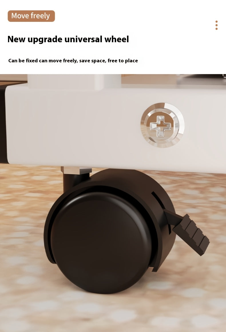 [Mobile Laptop Table] Height-Adjustable Mobile Laptop Table - 4-Wheel Rolling Study/Workstation Desk with Dual Shelves for Bedside/Dorm/Office Use, Sturdy Modern Finish (Space-Saving Design)