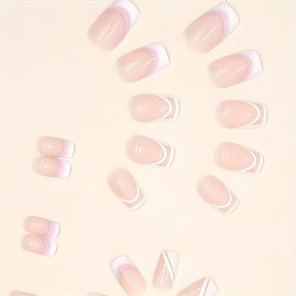 24pcs -Looking Short Square Press-On Nails Compatible for French Manicure/Semi-Short Lengths - Glossy Nude Nail Tips (24 Individual Pieces) - Easy Application, No Glue for DIY Nail Art for Hands & Feet - for &