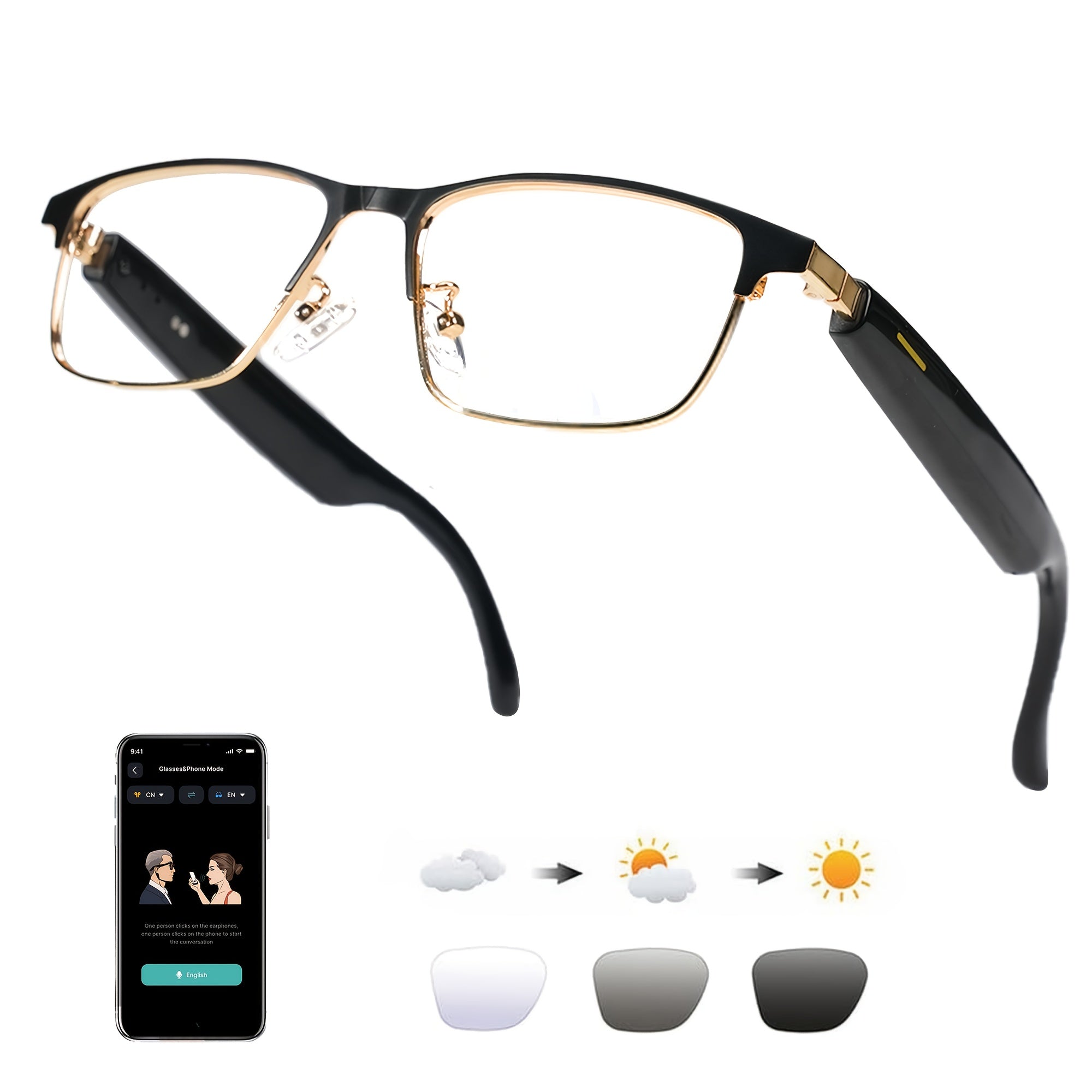 OICIIDO AI Smart Glasses, New Multifunctional Audio Glasses for Men and Women, Support Real-Time Translation for 160+ Languages and Video Translation, Equipped with Chat GPT System, Built-In Microphone and Speaker, HD Voice C