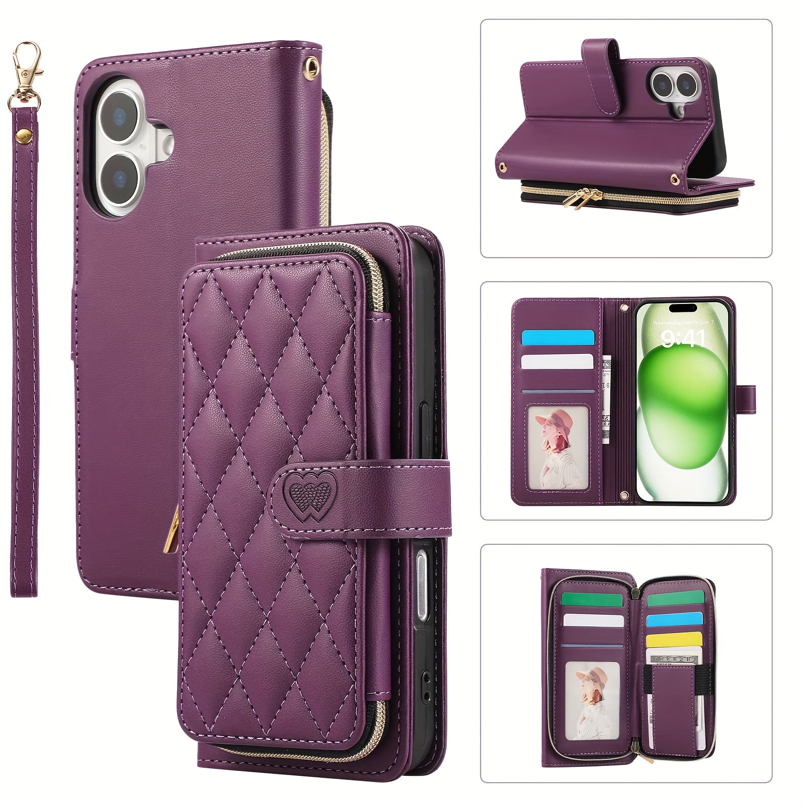 Crossbody Wallet Case Designed for Iphone 16E, 16, 15, 14, 13, 12, 11 Pro Max, 7, 8 Plus, SE 2020, And SE 2022, Featuring a Zippered Handbag Style, Flip Cover, Kickstand Folio, Card Slots, Wrist Strap, And Lanyard for The for
