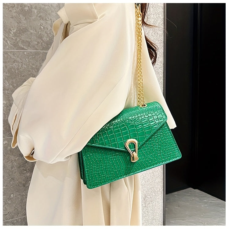 Pink Snake Print Crossbody BagFor Women, Stylish Women's Crocodile Pattern Handbag - Black Shoulder Bag With Detachable Strap Golden-Tone Hardware & Chain Strap, Crossbody Bag Purse Christmas Bags For Gifts Christmas Gift Bag