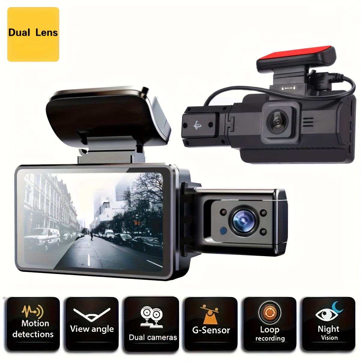 [Dual Lens Dash Cam] NTTAMHM 3 Inch Dual Lens Dash Cam | Front and Inside Car Camera with Loop Recording, Night Vision, Wide Angle Car DVR Camera Car Video Recorder Vehicle Black Box